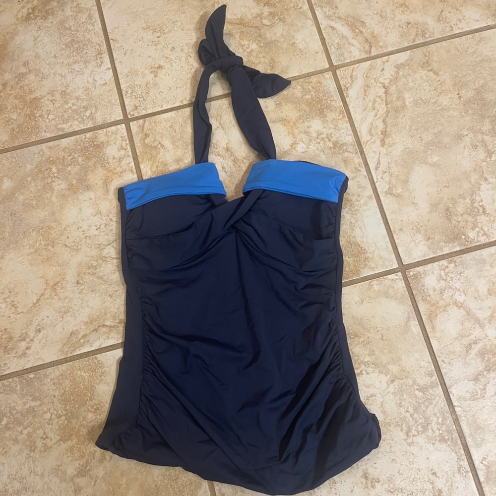 Anne Cole Navy Tankini Top with Bright Blue Accents NWOT